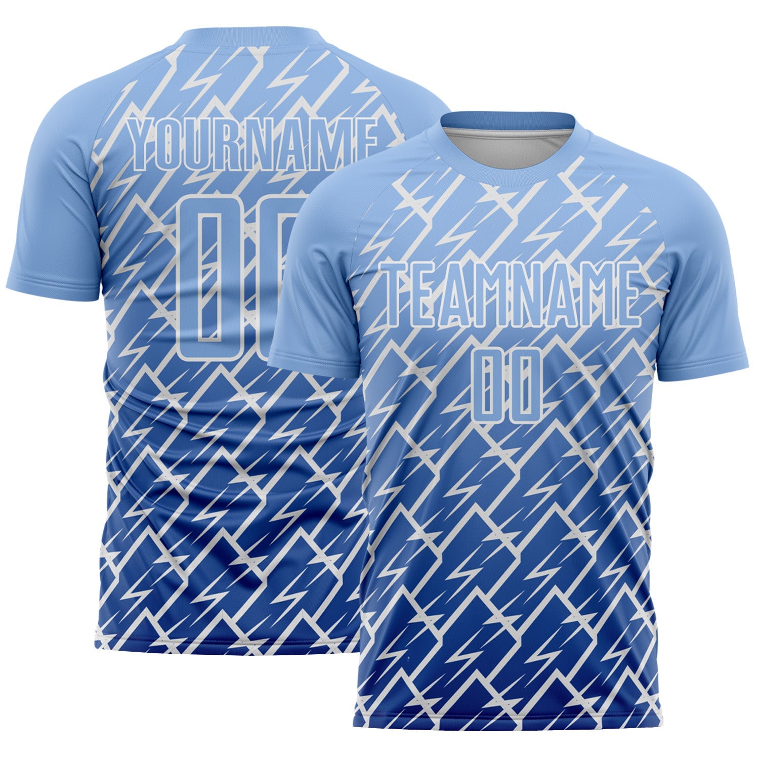 Custom Light Blue Royal-White Lightning Sports Sublimation Soccer Uniform Jersey