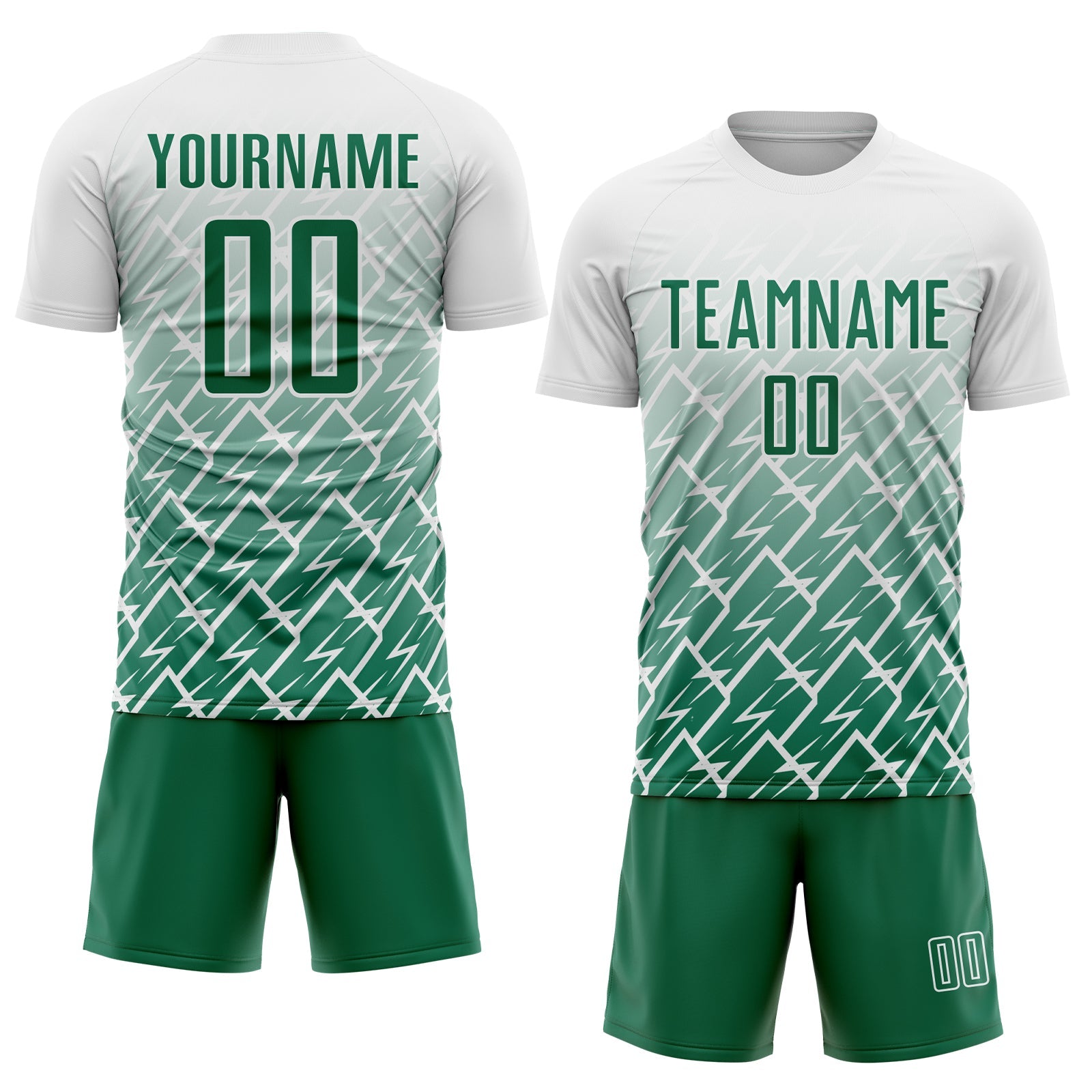 Custom White Kelly Green Lightning Sports Sublimation Soccer Uniform Jersey