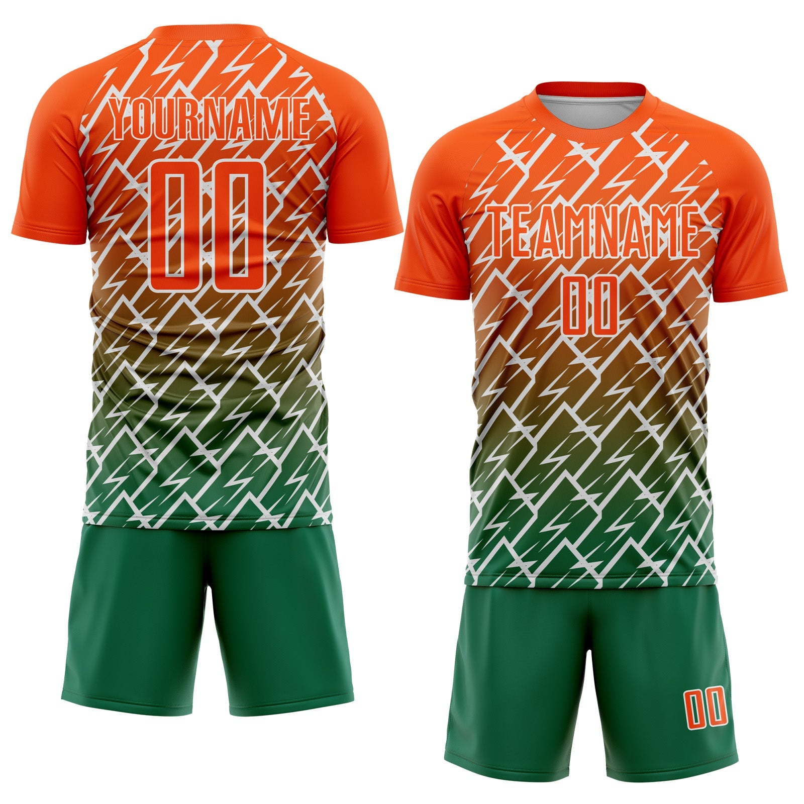 Custom Orange Kelly Green-White Lightning Sports Sublimation Soccer Uniform Jersey