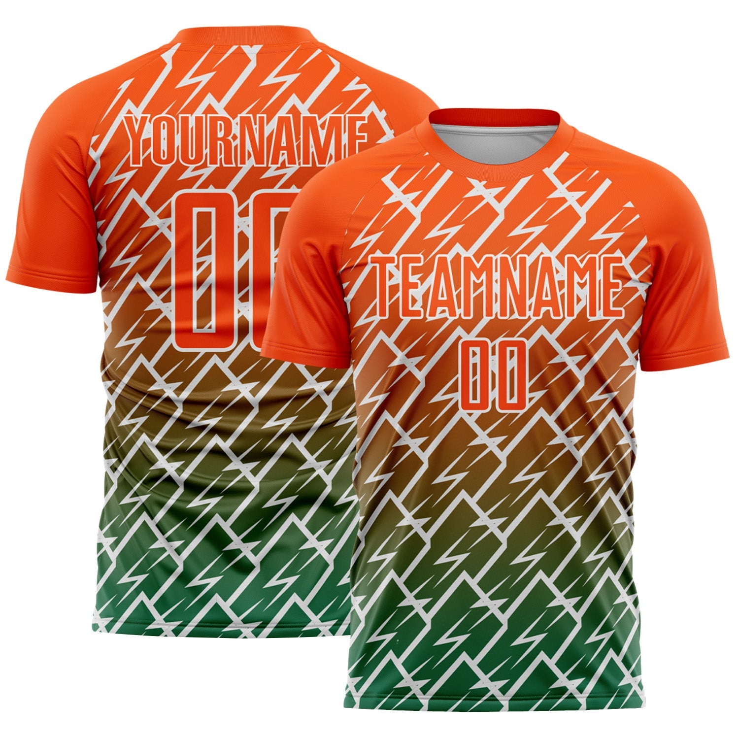 Custom Orange Kelly Green-White Lightning Sports Sublimation Soccer Uniform Jersey