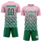 Custom Light Pink Kelly Green-White Lightning Sports Sublimation Soccer Uniform Jersey
