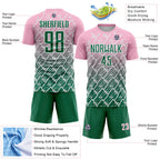 Custom Light Pink Kelly Green-White Lightning Sports Sublimation Soccer Uniform Jersey
