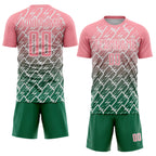 Custom Medium Pink Kelly Green-White Lightning Sports Sublimation Soccer Uniform Jersey
