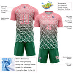 Custom Medium Pink Kelly Green-White Lightning Sports Sublimation Soccer Uniform Jersey