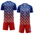 Custom Royal Red-White Lightning Sports Sublimation Soccer Uniform Jersey