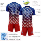 Custom Royal Red-White Lightning Sports Sublimation Soccer Uniform Jersey