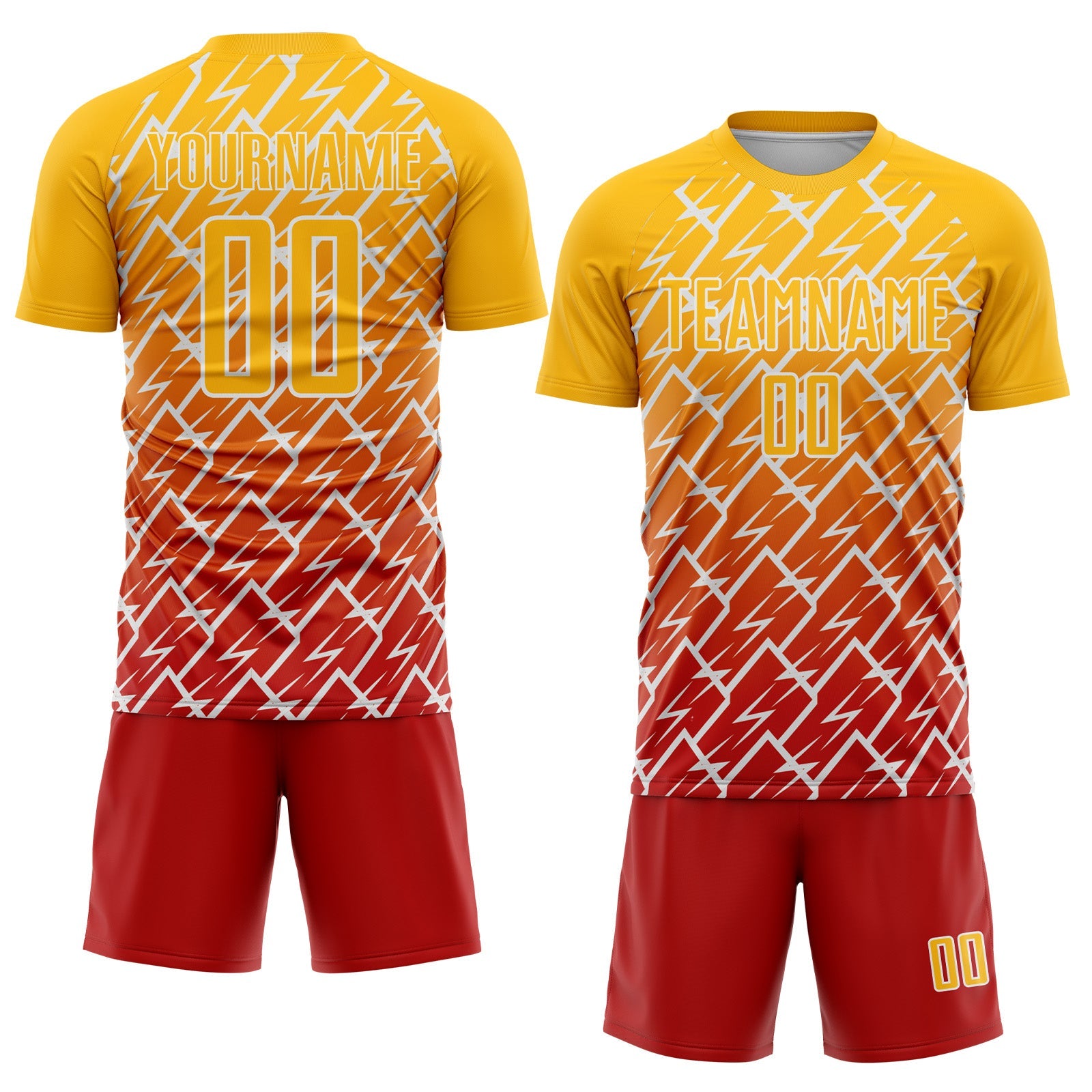 Custom Gold Red-White Lightning Sports Sublimation Soccer Uniform Jersey
