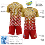Custom Old Gold Red-White Lightning Sports Sublimation Soccer Uniform Jersey
