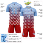Custom Light Blue Red-White Lightning Sports Sublimation Soccer Uniform Jersey