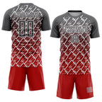 Custom Steel Gray Red-White Lightning Sports Sublimation Soccer Uniform Jersey