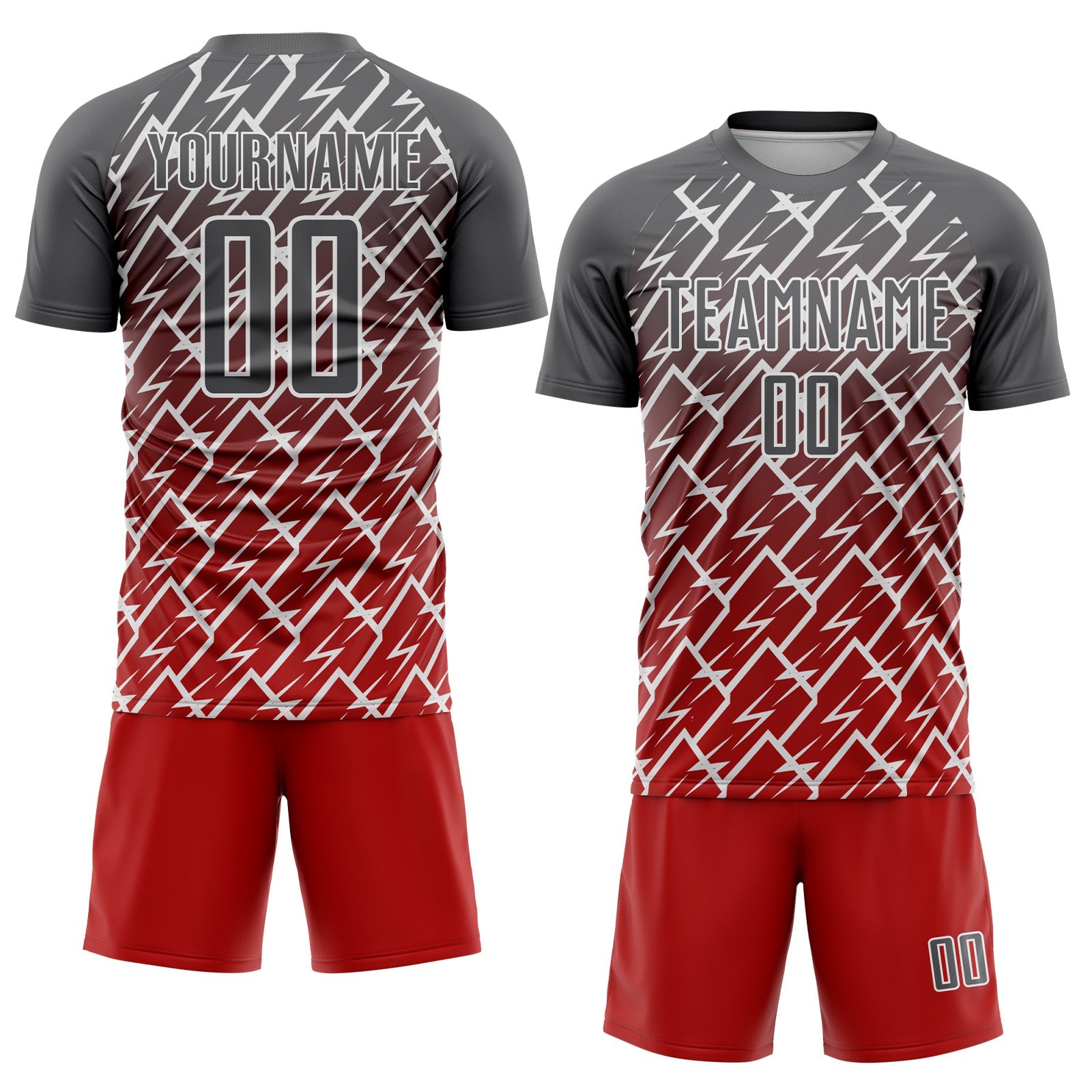 Custom Steel Gray Red-White Lightning Sports Sublimation Soccer Uniform Jersey