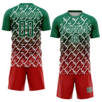 Custom Kelly Green Red-White Lightning Sports Sublimation Soccer Uniform Jersey