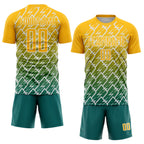 Custom Gold Teal-White Lightning Sports Sublimation Soccer Uniform Jersey