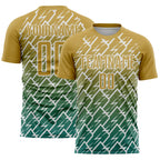 Custom Old Gold Teal-White Lightning Sports Sublimation Soccer Uniform Jersey