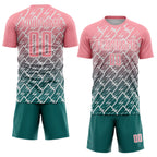 Custom Medium Pink Teal-White Lightning Sports Sublimation Soccer Uniform Jersey