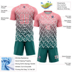 Custom Medium Pink Teal-White Lightning Sports Sublimation Soccer Uniform Jersey