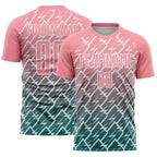 Custom Medium Pink Teal-White Lightning Sports Sublimation Soccer Uniform Jersey