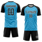 Custom Sky Blue Black-White Wavy Lines Sports Sublimation Soccer Uniform Jersey