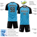 Custom Sky Blue Black-White Wavy Lines Sports Sublimation Soccer Uniform Jersey