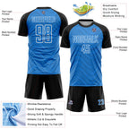 Custom Powder Blue Black-White Wavy Lines Sports Sublimation Soccer Uniform Jersey