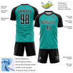 Custom Aqua Black-White Wavy Lines Sports Sublimation Soccer Uniform Jersey