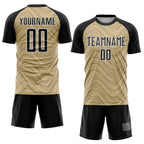 Custom Vegas Gold Black-White Wavy Lines Sports Sublimation Soccer Uniform Jersey