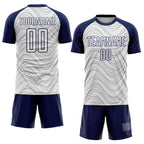 Custom White Navy Wavy Lines Sports Sublimation Soccer Uniform Jersey