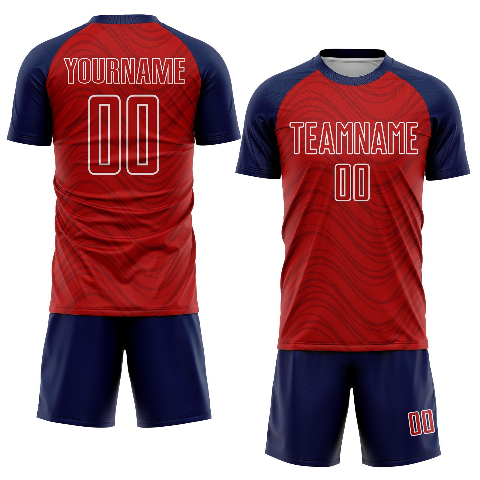 Custom Red Navy-White Wavy Lines Sports Sublimation Soccer Uniform Jersey