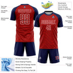 Custom Red Navy-White Wavy Lines Sports Sublimation Soccer Uniform Jersey