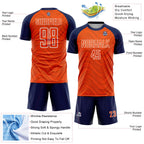 Custom Orange Navy-White Wavy Lines Sports Sublimation Soccer Uniform Jersey