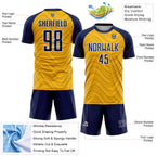 Custom Gold Navy-White Wavy Lines Sports Sublimation Soccer Uniform Jersey