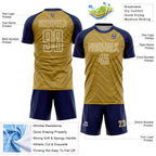 Custom Old Gold Navy-White Wavy Lines Sports Sublimation Soccer Uniform Jersey