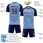 Custom Light Blue Navy-White Wavy Lines Sports Sublimation Soccer Uniform Jersey