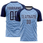 Custom Light Blue Navy-White Wavy Lines Sports Sublimation Soccer Uniform Jersey