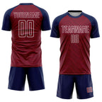 Custom Crimson Navy-White Wavy Lines Sports Sublimation Soccer Uniform Jersey