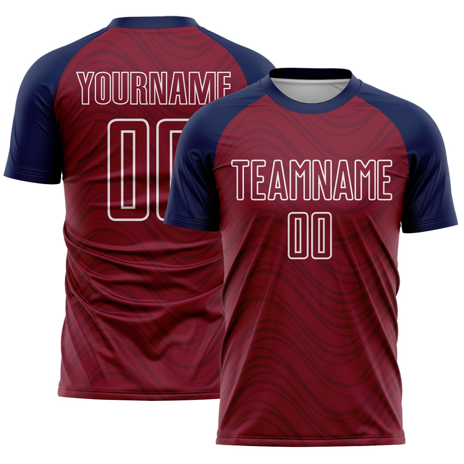 Custom Crimson Navy-White Wavy Lines Sports Sublimation Soccer Uniform Jersey