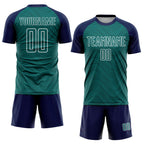 Custom Teal Navy-White Wavy Lines Sports Sublimation Soccer Uniform Jersey