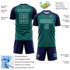 Custom Teal Navy-White Wavy Lines Sports Sublimation Soccer Uniform Jersey