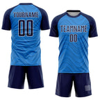 Custom Powder Blue Navy-White Wavy Lines Sports Sublimation Soccer Uniform Jersey