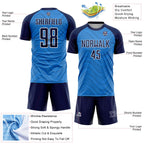 Custom Powder Blue Navy-White Wavy Lines Sports Sublimation Soccer Uniform Jersey