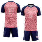 Custom Medium Pink Navy-White Wavy Lines Sports Sublimation Soccer Uniform Jersey