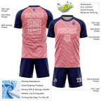 Custom Medium Pink Navy-White Wavy Lines Sports Sublimation Soccer Uniform Jersey