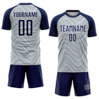 Custom Silver Navy-White Wavy Lines Sports Sublimation Soccer Uniform Jersey