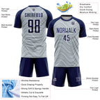 Custom Silver Navy-White Wavy Lines Sports Sublimation Soccer Uniform Jersey