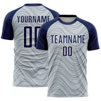 Custom Silver Navy-White Wavy Lines Sports Sublimation Soccer Uniform Jersey