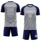 Custom Gray Navy-White Wavy Lines Sports Sublimation Soccer Uniform Jersey