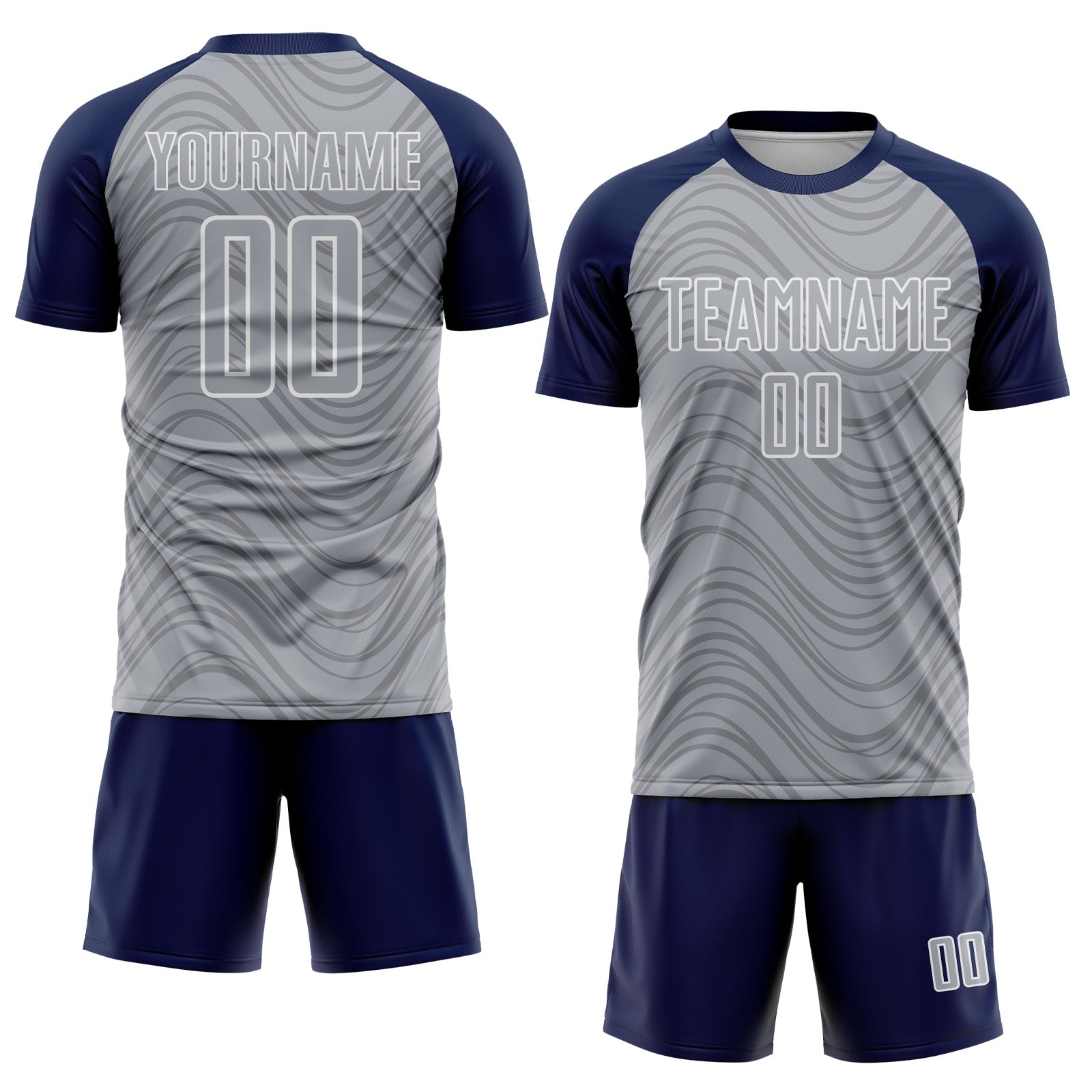 Custom Gray Navy-White Wavy Lines Sports Sublimation Soccer Uniform Jersey