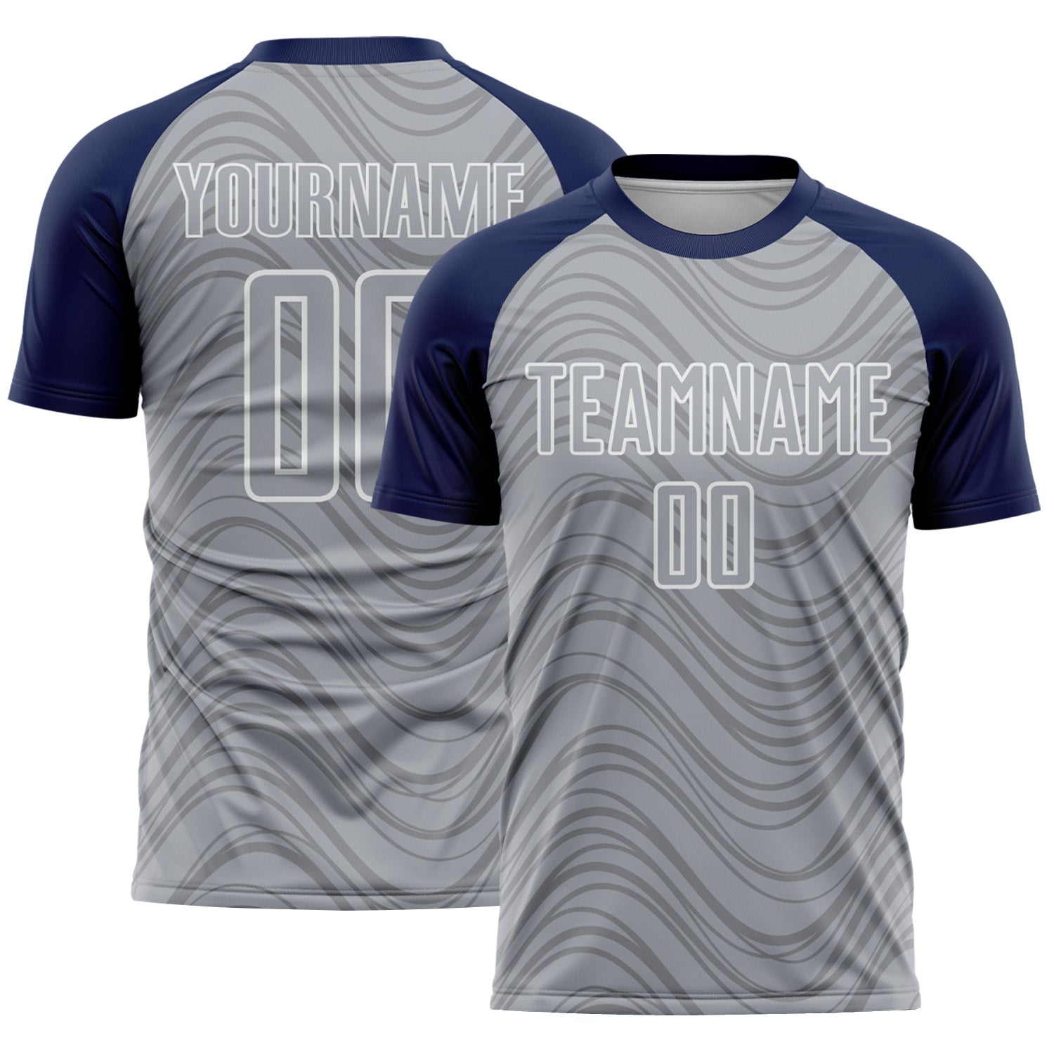 Custom Gray Navy-White Wavy Lines Sports Sublimation Soccer Uniform Jersey