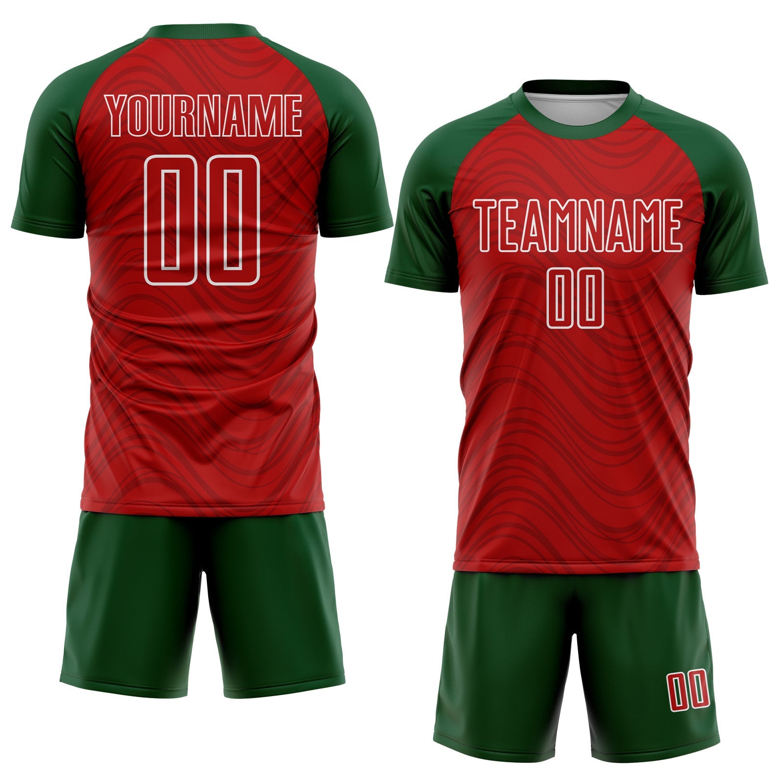 Custom Red Green-White Wavy Lines Sports Sublimation Soccer Uniform Jersey