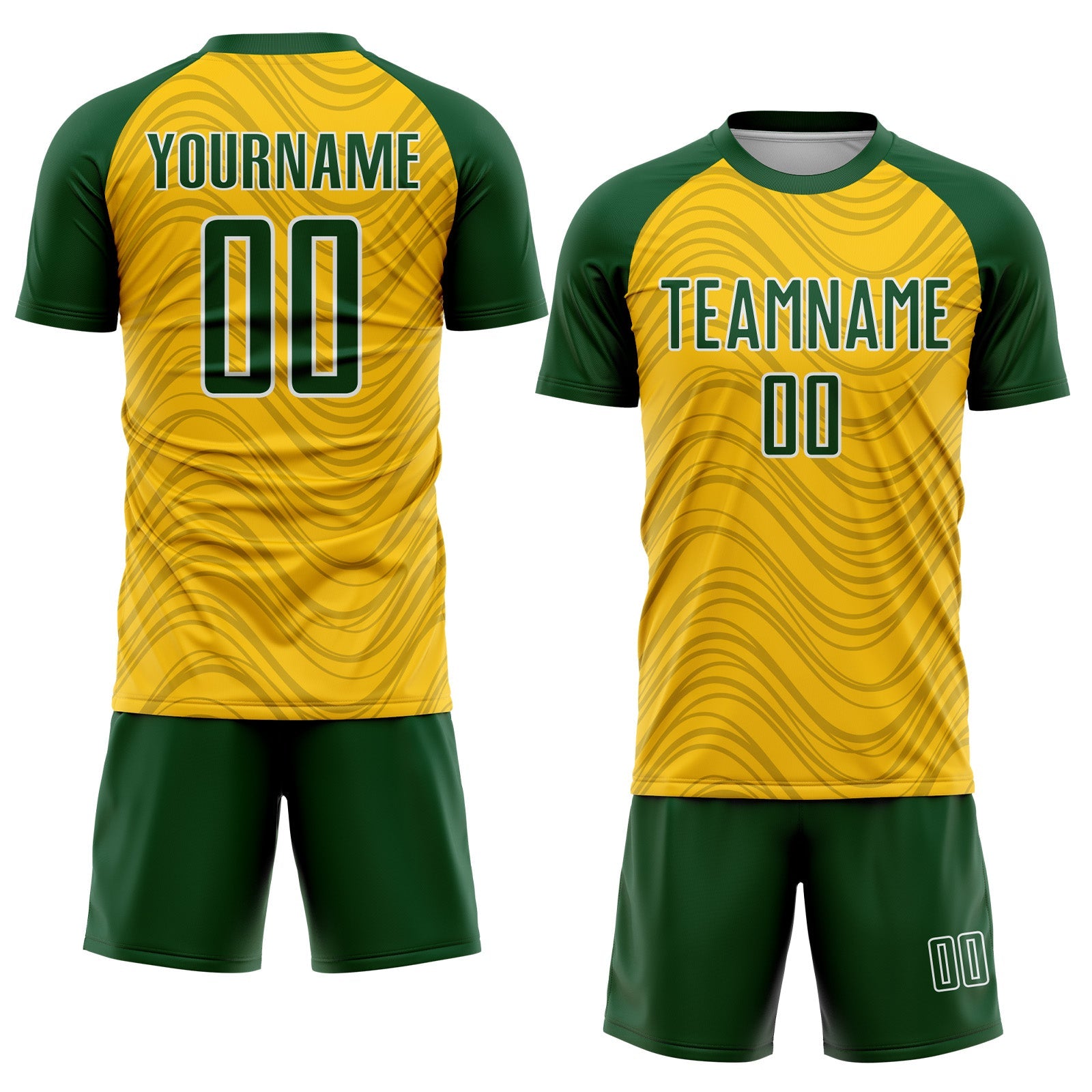 Custom Yellow Green-White Wavy Lines Sports Sublimation Soccer Uniform Jersey